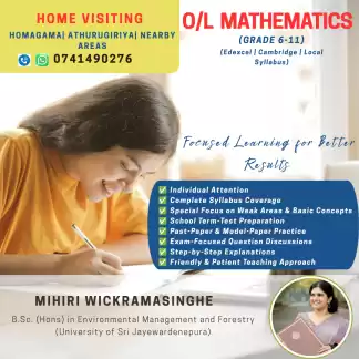O/L Mathematics (Grade 6–11) | Local / Cambridge / Edexcel | Home Visiting – Homagama, Athurugiriya & Nearby Areas