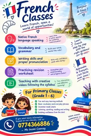 Online French classes for primary students(1-6)