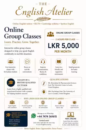 Online Group English Classes – LKR 5,000/month | Taught by a British-Qualified Lecturer