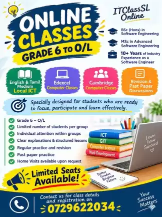 ONLINE ICT & COMPUTER SCIENCE CLASSES SRI LANKA Grade 1 2 3 4 5 6 7 8 9 10 11 GCE O/L A/L