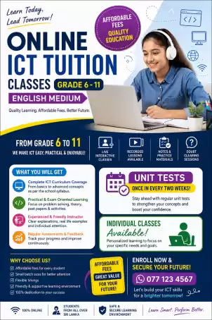 ONLINE ICT TUITION CLASSES – ENGLISH MEDIUM (Grades 6–11)
