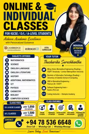 ONLINE & INDIVIDUAL CLASSES FOR IGCSE / O/L / A-LEVEL STUDENTS Cambridge • Edexcel • Local Curriculum