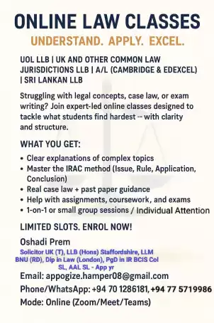 Online Law Classes UOL LLB | UK and Other Common Law Jurisdictions LLB | A/L (Cambridge & Edexcel) | Sri Lankan LLB
