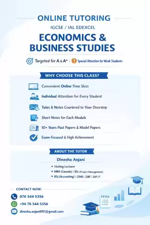 ONLINE TUTORING IGCSE / IAL EDEXCEL ECONOMICS & BUSINESS STUDIES