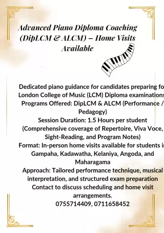 Piano classes for Dip LCM and ALCM candidates