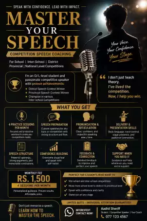 Prepared Speech training for students participating in inter school compegtitons, any speech commpetitonsiciapting