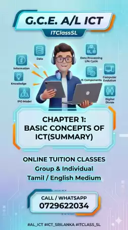 Primary: 'A/L ICT Chapter 1 Sri Lanka', 'Basic Concepts of ICT A/L', 'ICT A/L syllabus Sri Lanka Tamil medium' Secondary: 'data information knowledge 