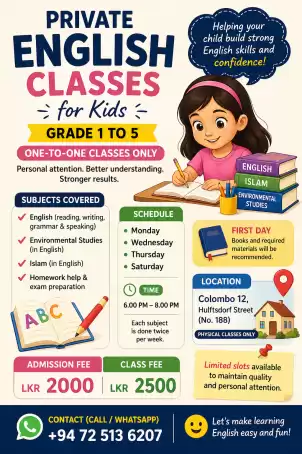 Private English Classes for Kids (Grade 1–5) – Limited Slots