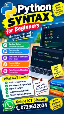 Python Syntax Beginner Tutorial Python GCE AL OL Questions Syntax for Beginners Complete Guide with Examples Comments Operators Interview Jobs