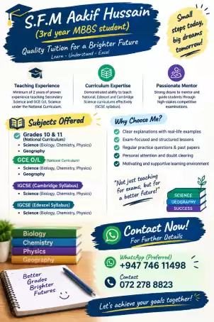 SCIENCE CLASSES FOR GCE O/L ,LONDON A/L s