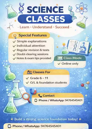 Science classes(ONLINE)- Grade 6-11 English&Tamil medium