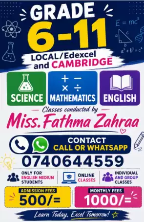 Science/Mathematics & English Online Classes for Grade 6-11 students (English/Tamil & Sinhala Medium Students)