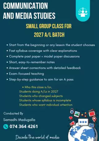 Small group class for 2027 A/L batch - Communication and Media Studies