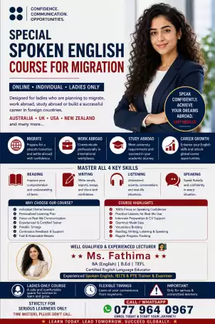 SPECIAL SPOKEN ENGLISH COURSE FOR MIGRATION FOR LADIES