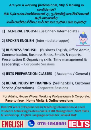 Spoken English, Business English, IELTS Training classes