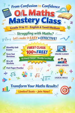 💯Success- Grade 9 to 11 ONLINE Maths classes for english and tamil medium