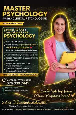 Unlock Your Potential with PSYCHOLOGY Classes! 🌟IN ATTRACTIVE AND SIMPLE METHODS Edexcel O/L & A/L, Cambridge O/L & A/L, IGCSE & GCSE exams with perso