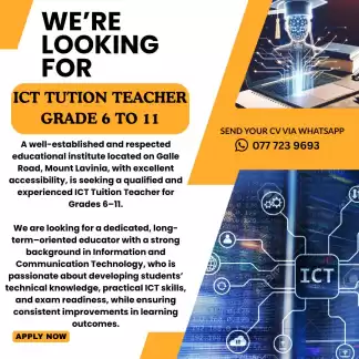 Vacancy - ICT Tuition Teacher (Grade 6-11)
