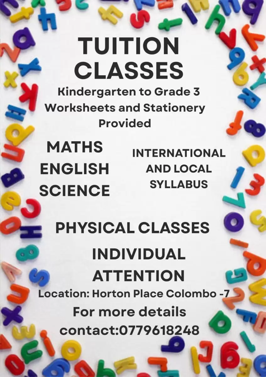 Tuition classes from kindergaten to year 3